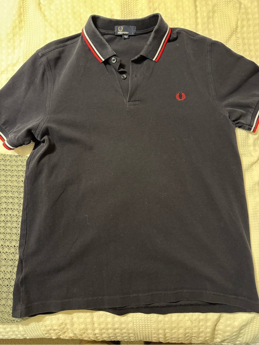 Fred Perry Black Polo with Red Trim and Embroidered Laurel